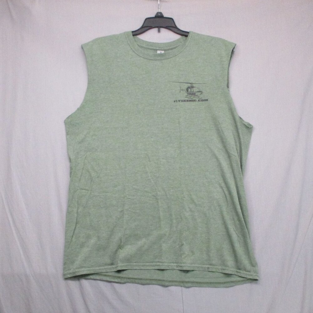 Gildan Get To The Choppa Graphic Print Diy Sleeves Cut Green Men Size L - Picture 3 of 10